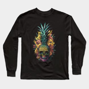 Summer color in skull Pineapple face, fruit summer, retro style Long Sleeve T-Shirt